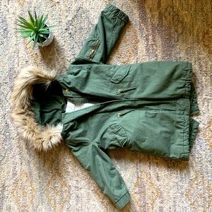 GAP Kids Green Parka with Faux Fur Hood